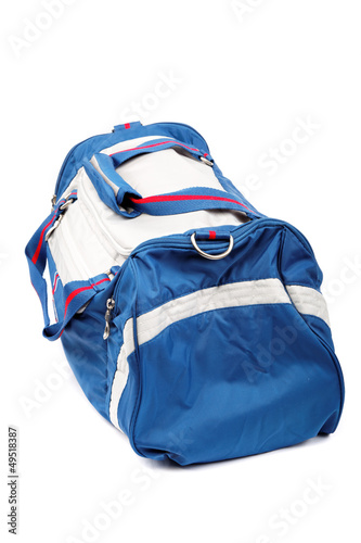 Blue sports bag isolated on a white background.