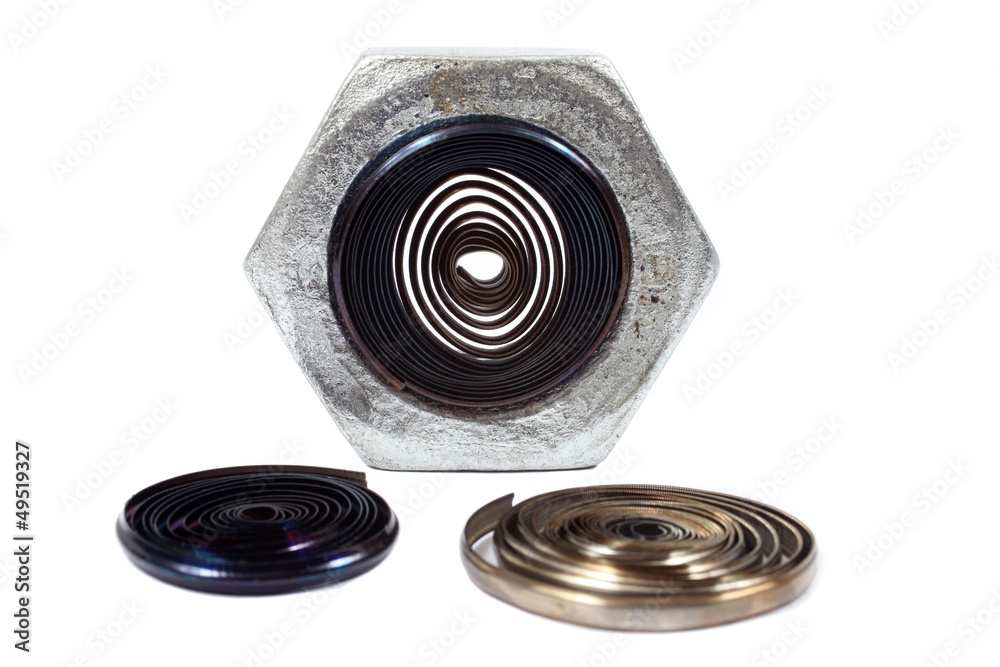 Steel spirals and haxagon nut hardware Steel spirals and haxagon nut hardware