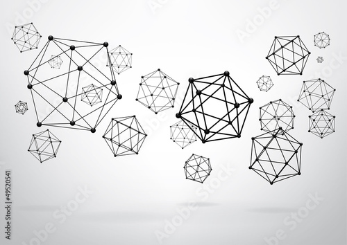 Composition of wireframe elements in the form of icosahedron