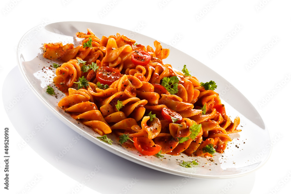 Pasta with meat, tomato sauce and vegetables Pasta with meat, tomato sauce and vegetables