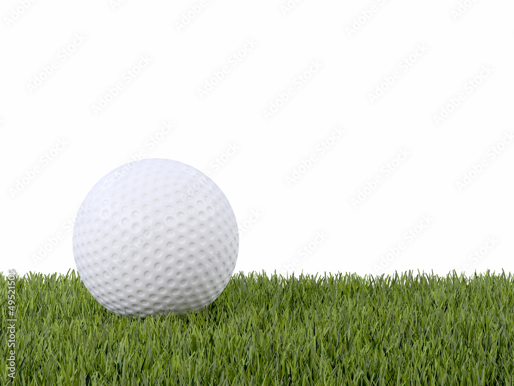 Obraz premium Golf ball on grass - side view isolated