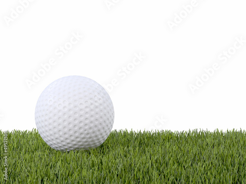Golf ball on grass - side view isolated