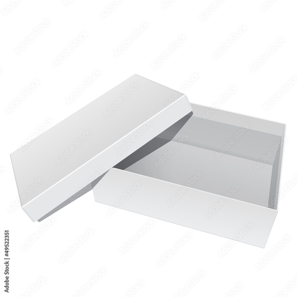 White blank Package Box Opened with the cover removed. White blank Package Box Opened with the cover removed.
