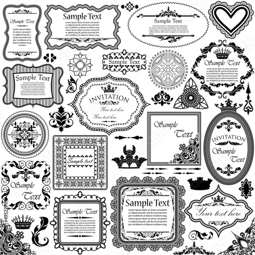 Vector set of calligraphic design elements and floral frames