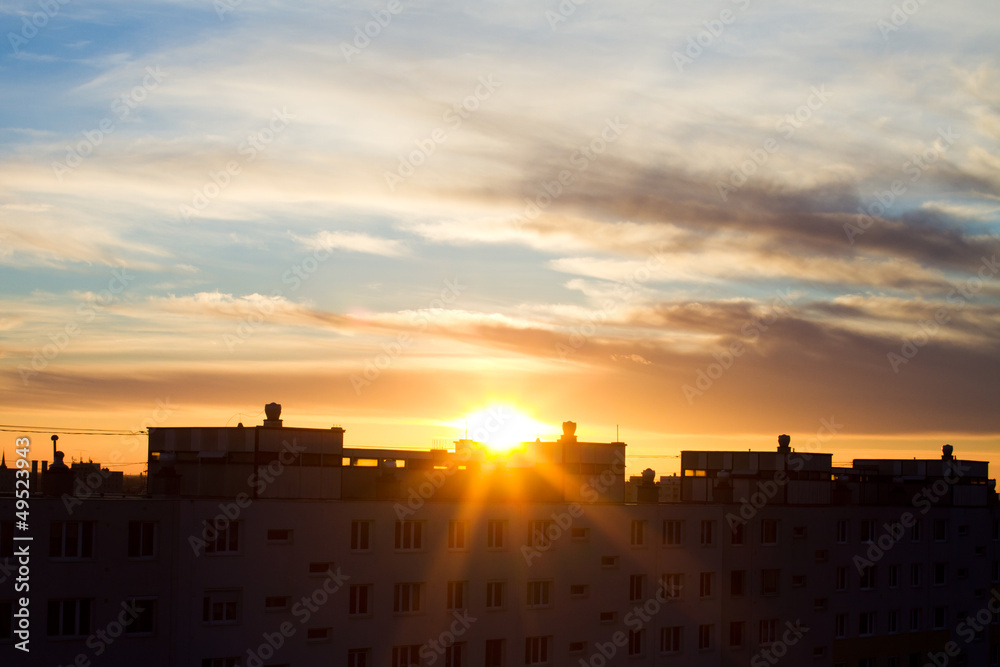 sunset at the housing estate - colorized photo sunset at the housing estate - colorized photo