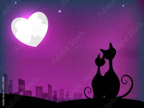 Cats in Love on moon light night background.