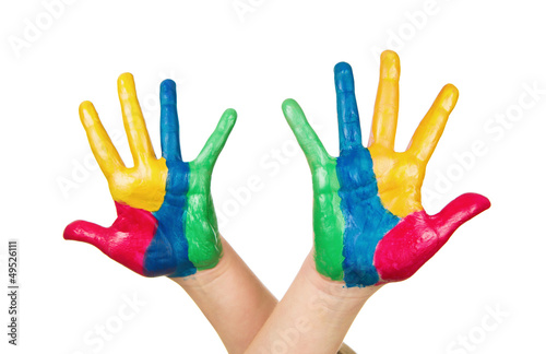 Close up of colorful child hands