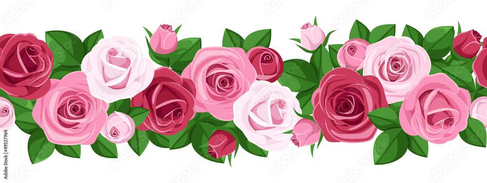 Naklejka premium Horizontal seamless background with roses. Vector illustration.