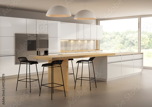 Fotografie Contemporary minimal  kitchen with garden view