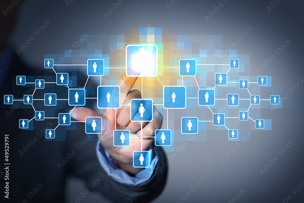 Image of male touching icon of social network Image of male touching icon of social network