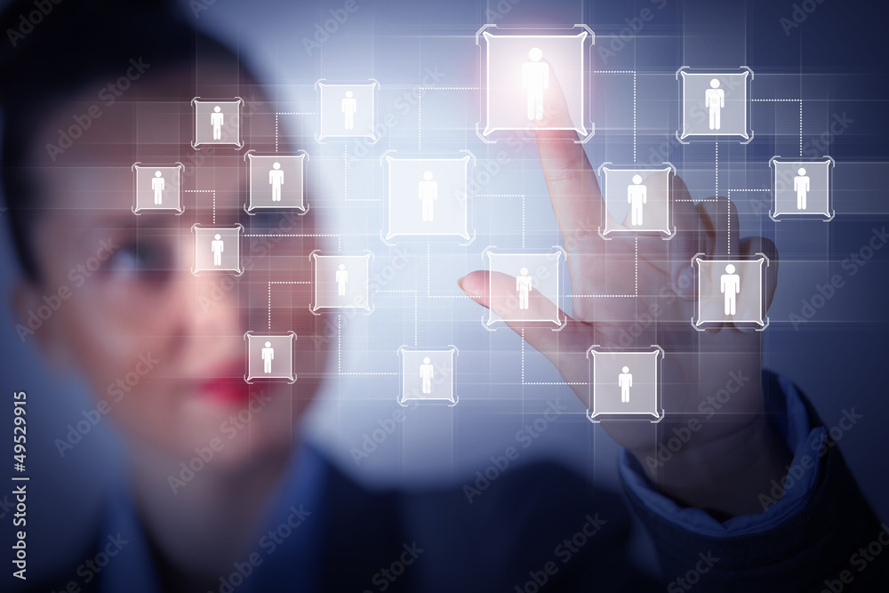 Image of female touching icon of social network Image of female touching icon of social network