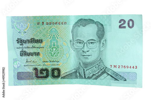 Vászonkép twenty thai baht on white background