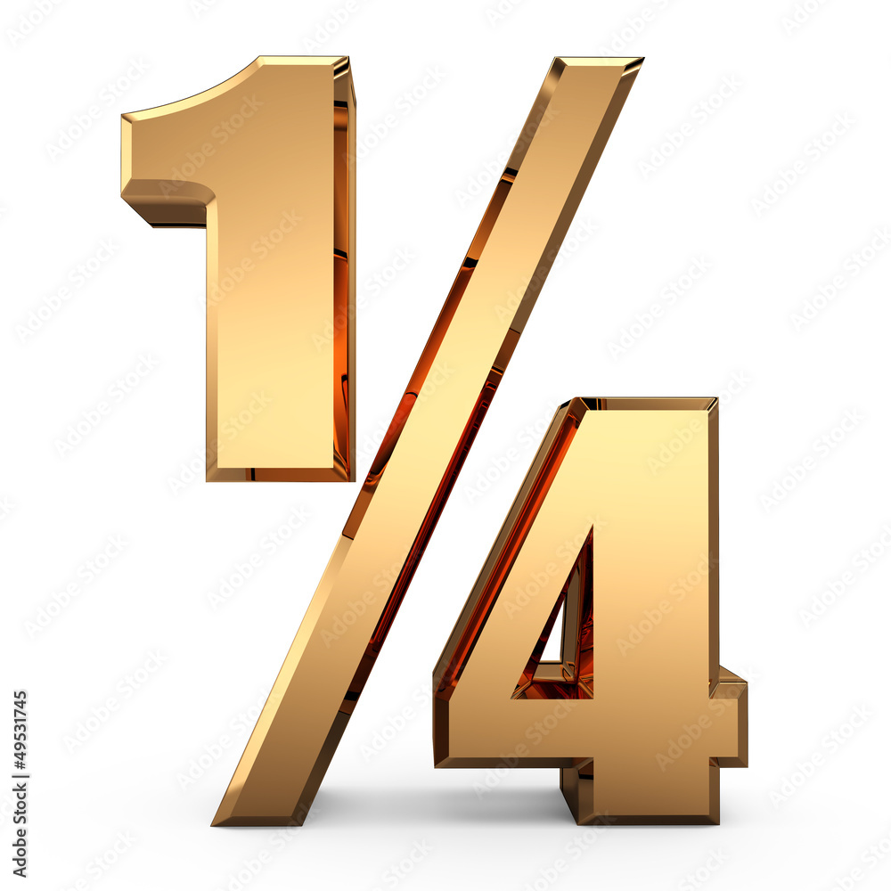 3D Gold One Fourth Of Symbol 1 4 Sign Quarter Sign Stock 3d-gold-one-fourth-of-symbol-1-4-sign-quarter-sign-stock