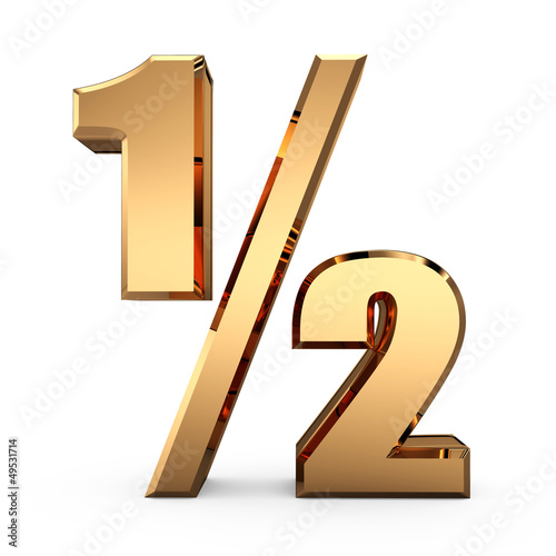 3D gold half symbol... 1/2 sign.