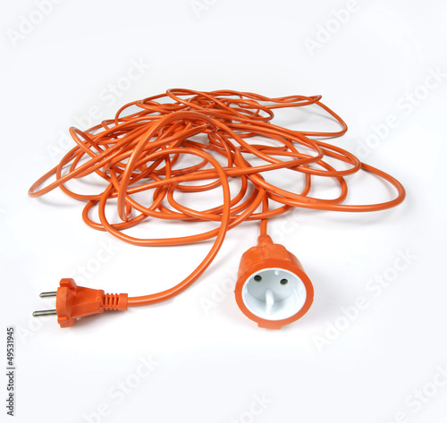 orange extension cord on white background