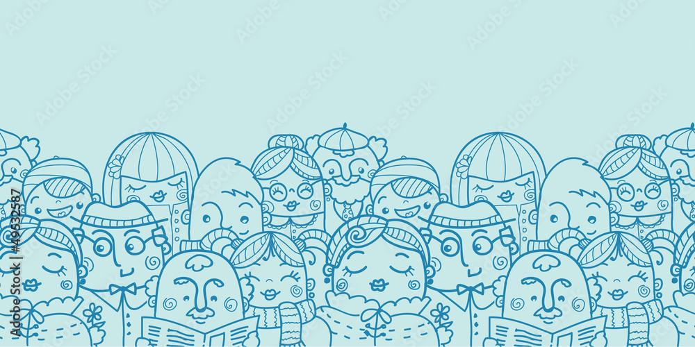 People in a crowd horizontal seamless pattern background border