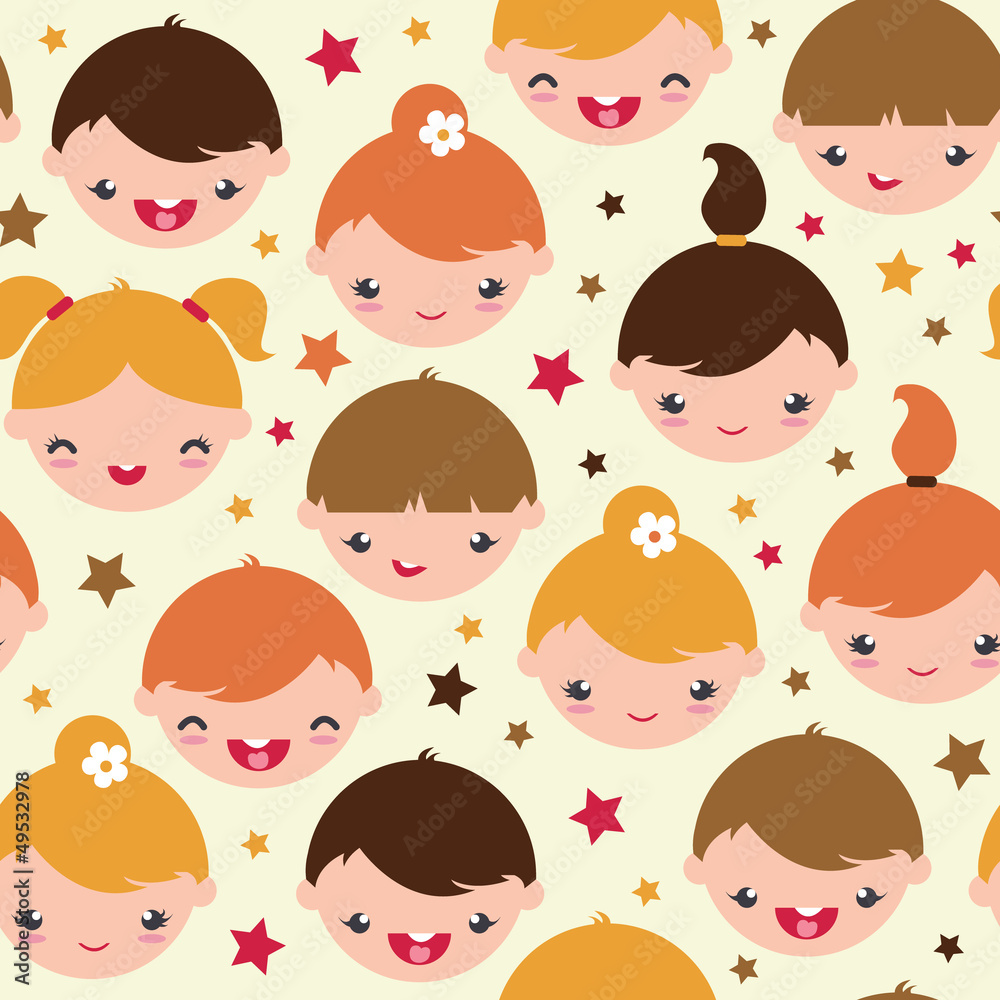 Vector smiling children seamless pattern background with hand Vector smiling children seamless pattern background with hand