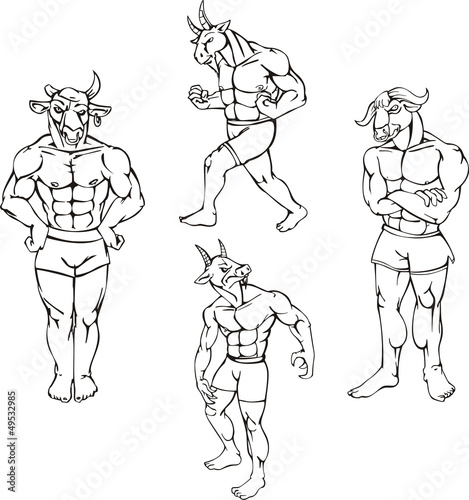 animal mascots - bull, goat, buffalo