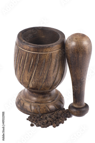 mortar and pestle with pepper - isolated