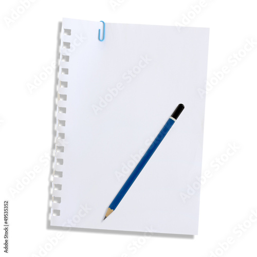 Note paper and pencil on a white background.