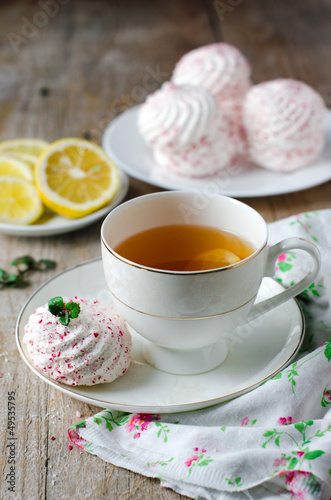 A Cup of tea with lemon and marshmallow