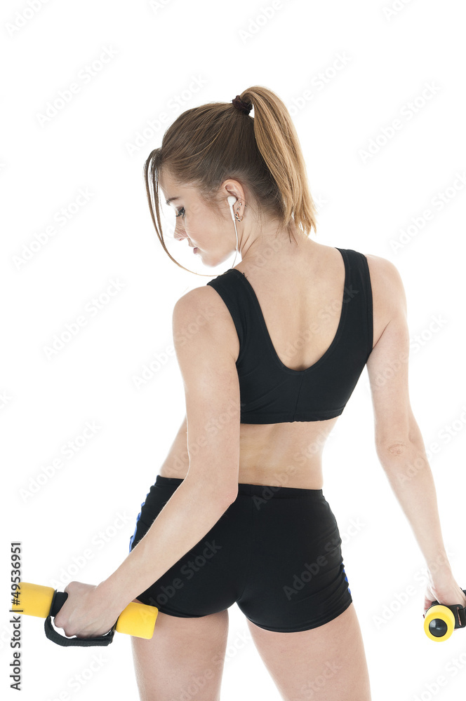 Beautiful happy athletic girl with dumbbells. Beautiful happy athletic girl with dumbbells.