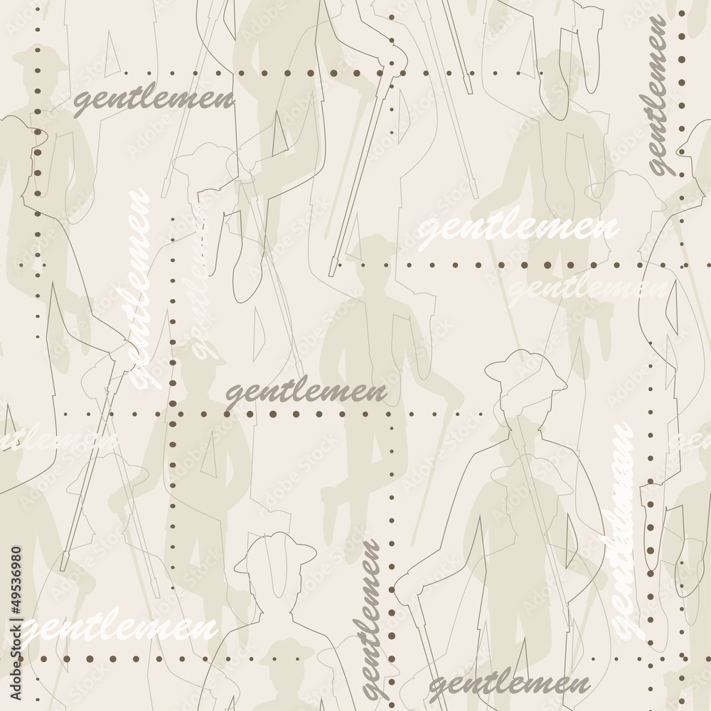 Retro seamless pattern of  silhouette man with stick