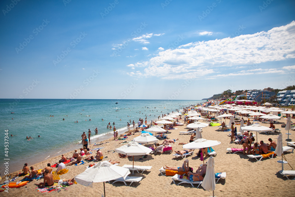 Byala beautiful sandy beach on the Black Sea in Bulgaria. - obrazy, fototapety, plakaty 