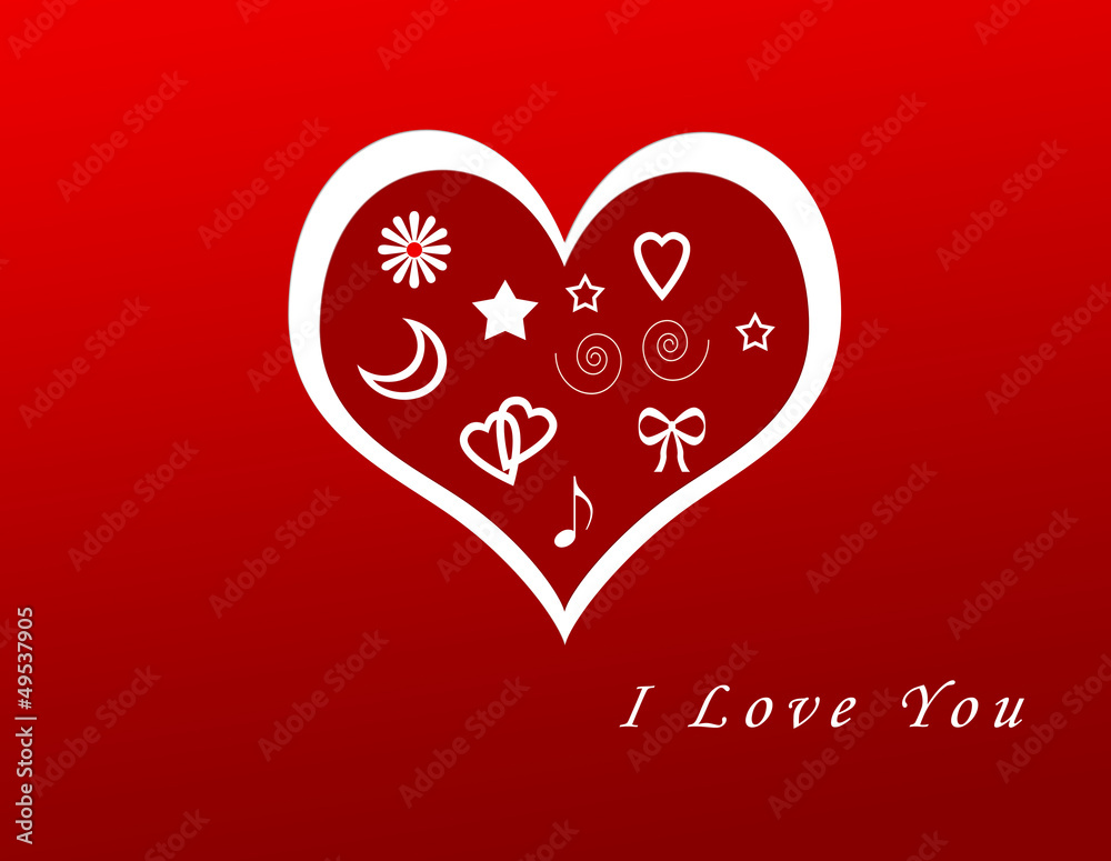 Postal con corazones en tonos rojos Postal con corazones en tonos rojos