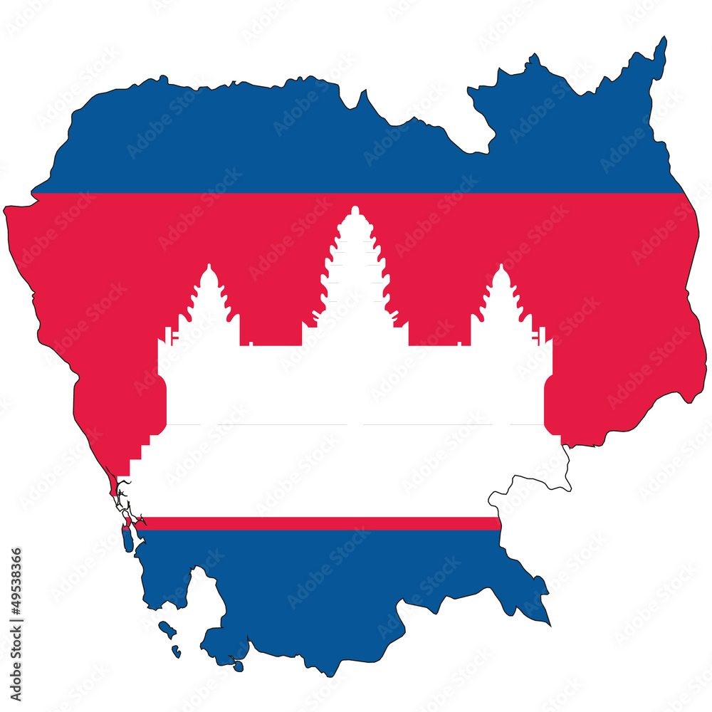 Fototapeta premium Country outline with the flag of Cambodia