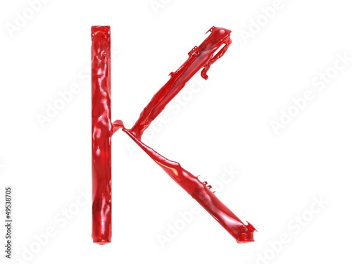 3d illustration of a red plastic letter K on white background