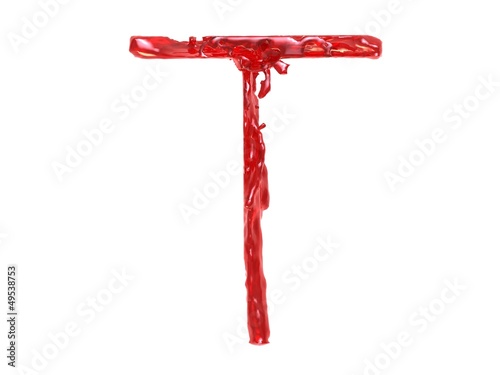 3d illustration of a red plastic letter T on white background