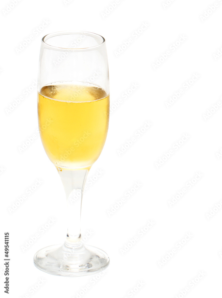 a glass of champagne on a white background