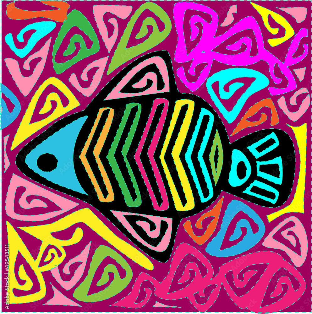 illustration of mola fish -folk art native kuna -vector