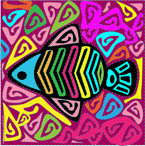 illustration of mola fish -folk art native kuna -vector photo