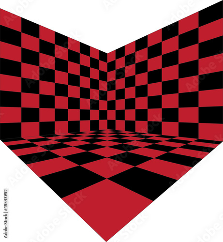 Corner of red checkered room