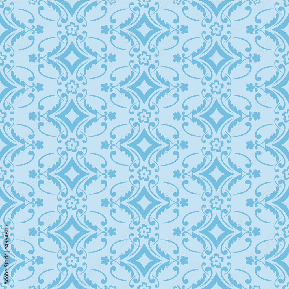 Blue Seamless Floral Pattern Background