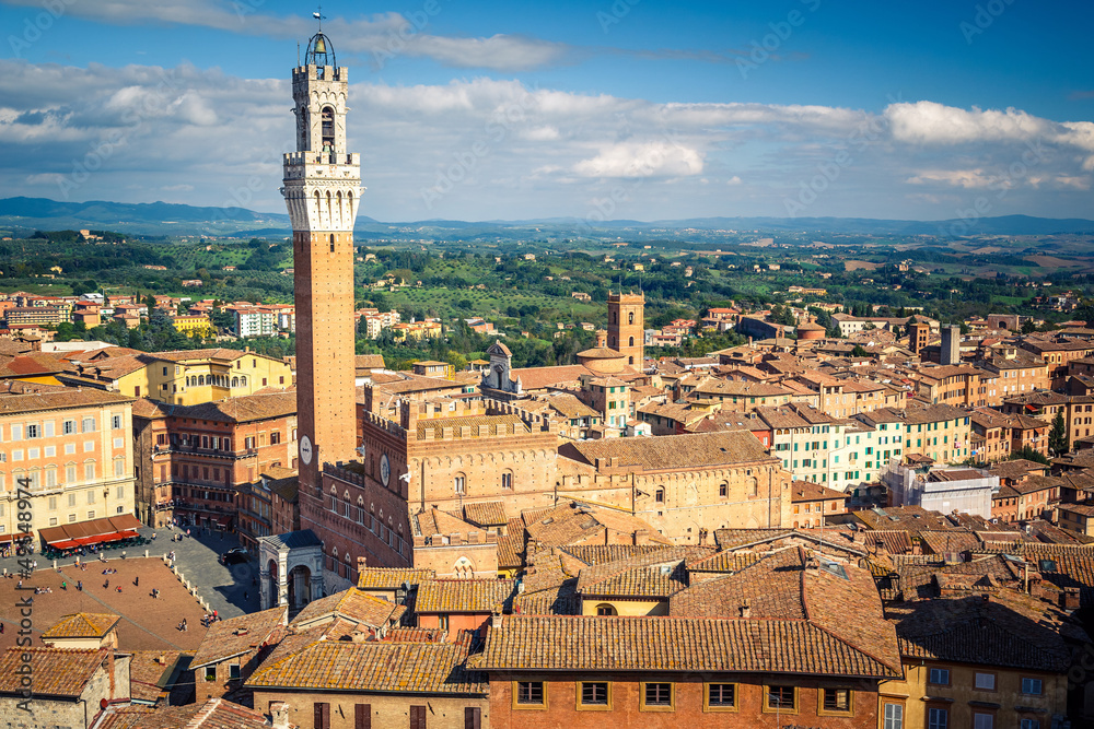Aerial view over city of Siena
