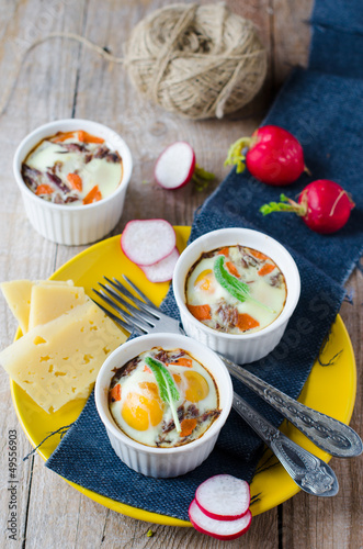 Eggs baked with meat and carrots