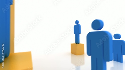 Rising blue people standing on yellow blocks from ground.