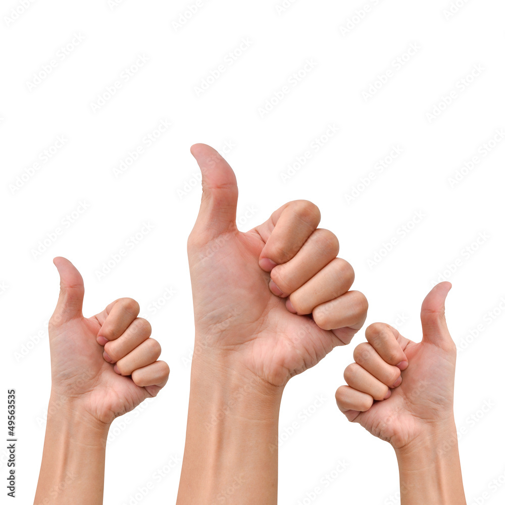Hand with thumb up on white background Hand with thumb up on white background