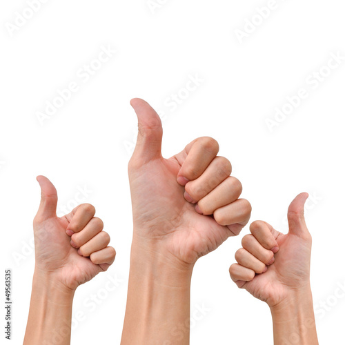 Hand with thumb up on white background