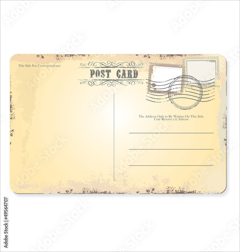 Old vintage grunge postcard back. Vector illustration