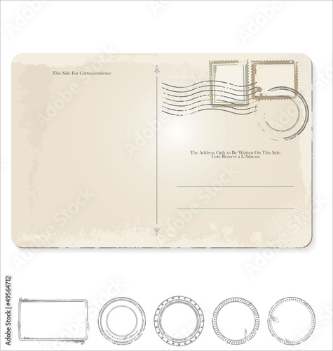 Old vintage grunge postcard back. Vector illustration