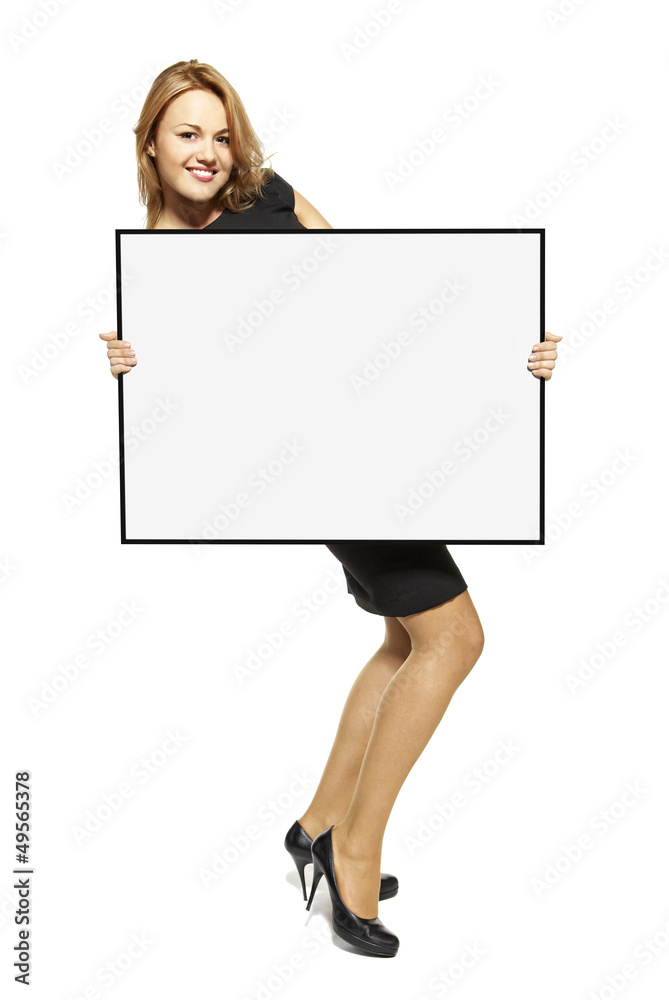 Attractive Woman Holding Up a Poster - Isolated Attractive Woman Holding Up a Poster - Isolated