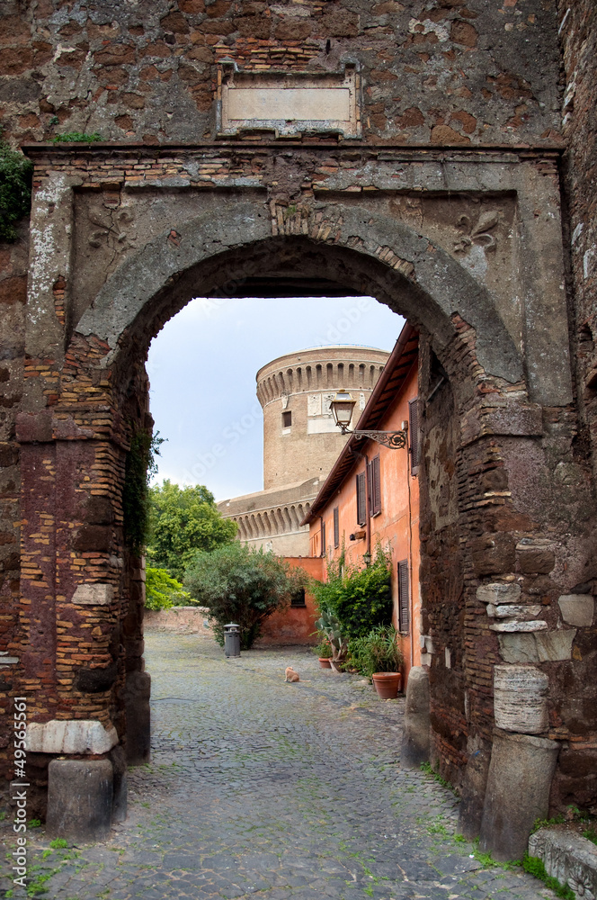 Entrance to Borgo di Ostia antica and Castello di Giulio II at R