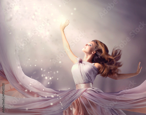Canvastavla Beautiful Girl Wearing Long Chiffon Dress. Fantasy Scene