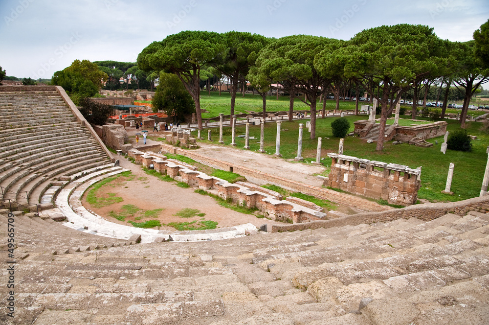 Amphitheatre steps and mausoleum in Ostia antica - Rome