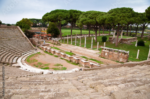 Amphitheatre steps and mausoleum in Ostia antica - Rome photo