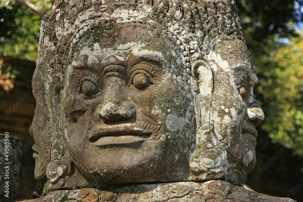 Close up of statue, Victory gate bridge, Angkor Thom,Cambodia